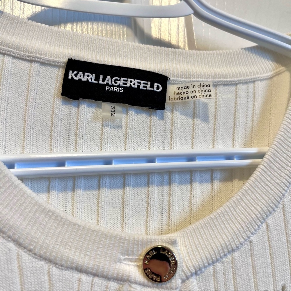 NWOT Karl Lagerfeld cardigan Sweater white Women Medium long sleeve buttons - Picture 2 of 5